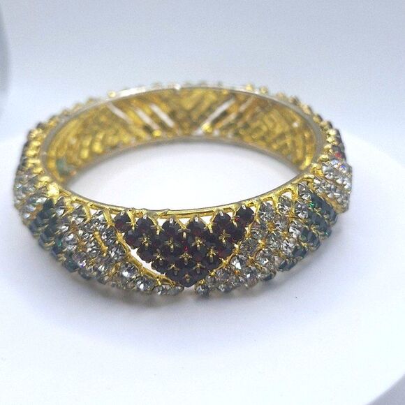 Gorgeous Sparkly Exotic Bangle Bracelet Red, Green, and White Austrian Crystals - Picture 1 of 6